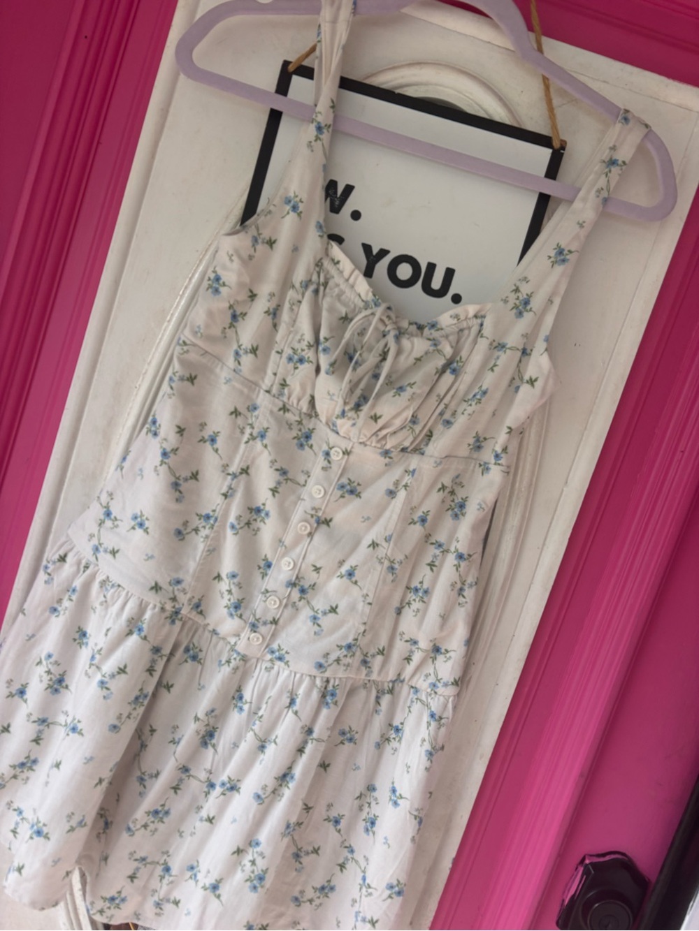wild fable Cream Floral Mini Dress with Blue Print - Picture 2 of 9